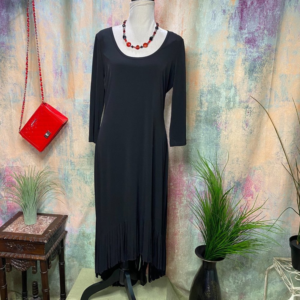 Rare Find 📌Calvin Klein Asymmetrical Dress with Wide Fringes - Picture 2 of 16